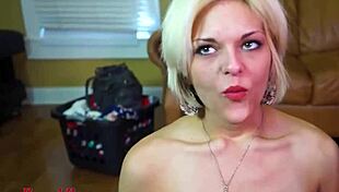 athletic hot blonde raelyn rubs her pussy then sucks a cock before getting pounded hard, what a sight?