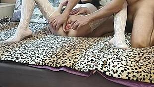 wife in white stockings gets fucked in front of her cuckold husband