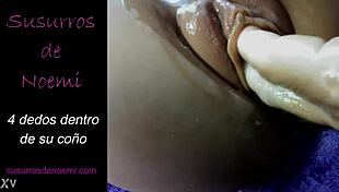 Four fingers penetrate her wet pussy during intense masturbation