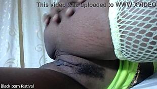 Horny black pussy close up dildo fucking