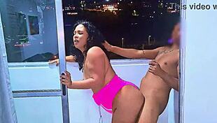 latina slut fucking and sucking cock on balcony overlooking public street in medellin wet blowjob frenetic fuck cars pass by road venezuelan bitch
