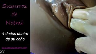 Four fingers penetrate her wet pussy during intense masturbation