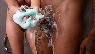 stepbro and stepsis elana bunnz and damion dayski have an amazing interracial duo in the shower with big black cock