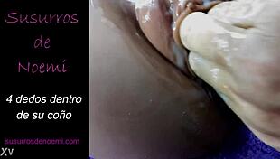 Four fingers penetrate her wet pussy during intense masturbation