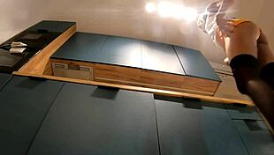 Panties Flash of a Cute Sexy Housewife on High Heels and Stockings in a Mini Short Skirt