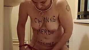 Submissive slave endures humiliation in auto-session with urophilia