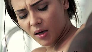 in a glamorous european setting, a petite model with ebony allure gets her pussy fucked by a big black cock, leading to an intense cumshot