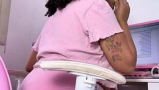 Curvy girl working, eating, and farting softly