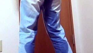 Girl Can't Hold It! Peeing Jeans While Bro Uses Bathroom