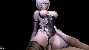 eve yorha 2b cosplay rides big cock 😍