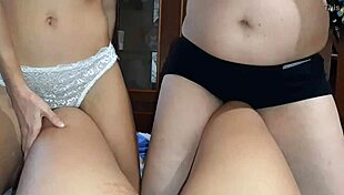 Hey, these skinny and fat girls are rubbing their pussies on my legs, so hot!