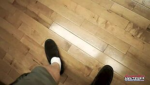 Petite blonde myaa gets fingered while giving footjob to cock