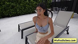 petite brunette teen 18+ suck and swallow fat dick near the outdoor pool - sona bella jmac