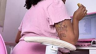 Curvy girl working, eating, and farting softly