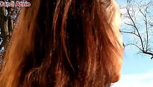 Mature Candi Annie milks cock outdoors and swallows