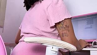 Curvy girl working, eating, and farting softly