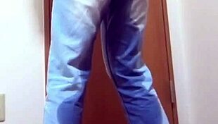 Girl Can't Hold It! Peeing Jeans While Bro Uses Bathroom