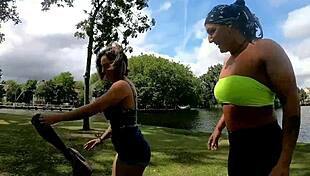 Hot lesbian personal trainer rims and squirts during intense bdsm session with muscular milf.