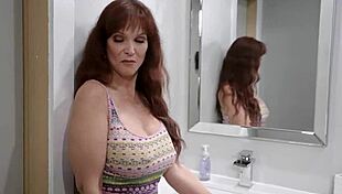 Busty stepmom spies on showering stepson