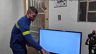 Naughty electrician pleasures the married woman with oral after completing the service.