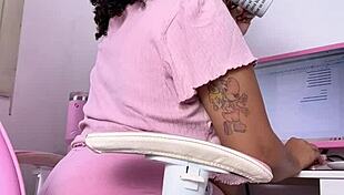 Curvy girl working, eating, and farting softly