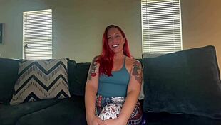 Scarlett Peach relaxes on the casting couch with a friend for some fun