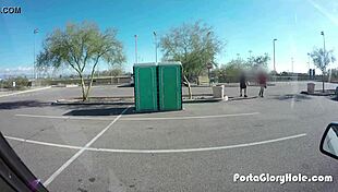 Porta gloryhole chubby slut in public gh