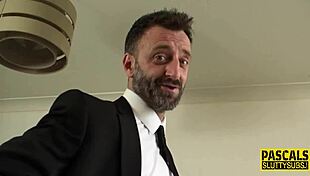 Ebony submissive throated deep by me in fishnets and stockings during hardcore bdsm session