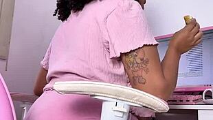 Curvy girl working, eating, and farting softly