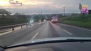 Wife Flashes Huge Cock in Car