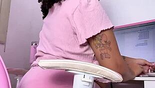 Curvy girl working, eating, and farting softly