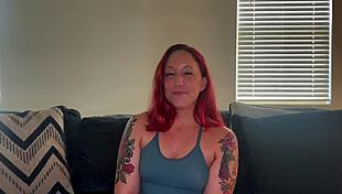 Scarlett Peach relaxes on the casting couch with a friend for some fun