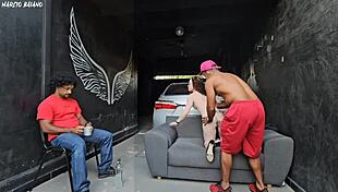 friend's girlfriend dances close, notices hard cock, fucks in front of cuckold