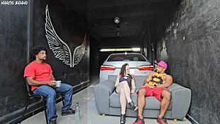 friend's girlfriend dances close, notices hard cock, fucks in front of cuckold