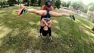 Hot lesbian personal trainer rims and squirts during intense bdsm session with muscular milf.