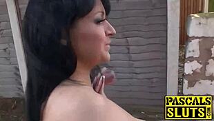 British brunette amateur shows her massive natural tits