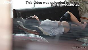 Yuka Mizuno as sweaty maid seduces with nipples in subtitled show.