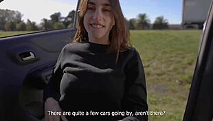 horny teen sucked and swallowed me on road trip, amateur pov