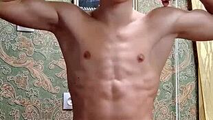 Skinny boy flexes after study, so flexible and muscular 💪