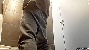 Amateur risks public bathroom masturbation with big cock