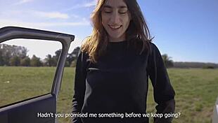 horny teen sucked and swallowed me on road trip, amateur pov