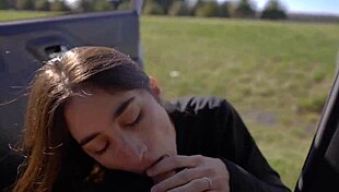 horny teen sucked and swallowed me on road trip, amateur pov