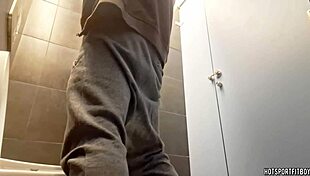Amateur risks public bathroom masturbation with big cock