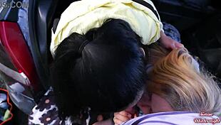 outdoor double blowjob stirs deep emotions in car trunk