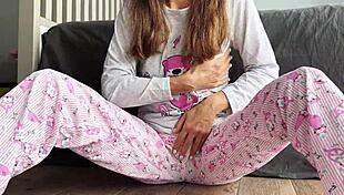 Teen In Pajamas Masturbates Small Tits And Squirts