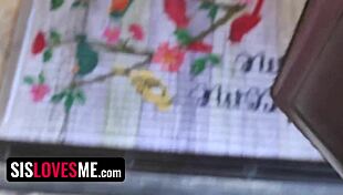 Curvy stepsis Dana Wolf gives stepbro a blowjob in the kitchen POV 😈