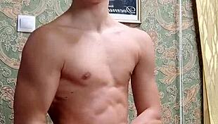 Skinny boy flexes after study, so flexible and muscular 💪