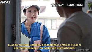 Yuka Mizuno as sweaty maid seduces with nipples in subtitled show.