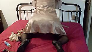 Watch This French Amateur Doggystyle Fuck in Black and White Satin Lingerie with Blowjob and Rimjob!