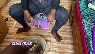 Seductive pedicure teaser with wet pussy hints